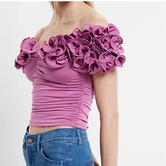 Express Purple Ruffled Off-Shoulder Blouse - Picture 3 of 8